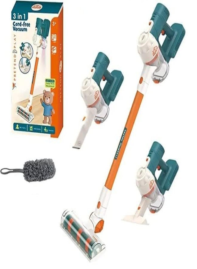 RAHU 3 in 1 Toy Vacuum Real Suction with Lights & Sounds for Toddlers, Cord-Free Vaccum Cordless Cleaner Set Pretend Play Household Cleaning Kits - Image 5